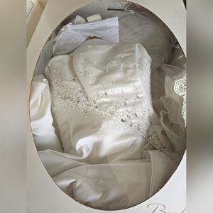 Authentic Maggie Sottero "Haute Couture" white satin wedding gown. Size 10